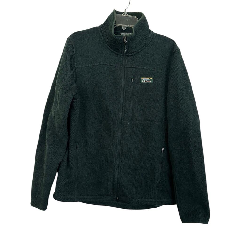 LL Bean Mens Medium Reg Sweater Full Zip Jacket Forest Green - Picture 2 of 8